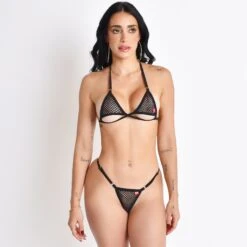 Ashley’s Sleek Black Mesh Bikini