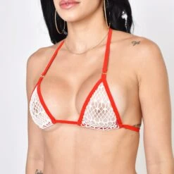 Caribbean Heat Sheer White Mesh Bikini With Red Straps 7 Caribbean Heat Sheer White Mesh Bikini With Red Straps -Hot Bikini Sexy Shop Caribbean Heat Sheer Bikini Red Top Piece