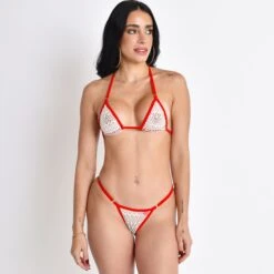 Caribbean Heat Sheer White Mesh Bikini With Red Straps