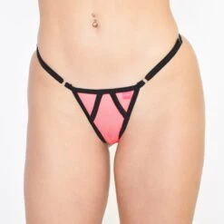 Sensation Sheer Coral Bikini -Hot Bikini Sexy Shop Coral Sensation Sheer Bikini Side Adjustable V String Frontal View