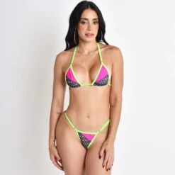 Tropical Tease Pink And Blue Mesh Micro Bikini