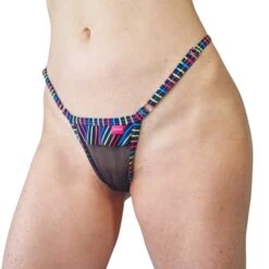 Neon Lights Sheer Bikini -Hot Bikini Sexy Shop Neon Lights Sheer Bikini by OH LOLA SWIMWEAR Side Adjustable V String Front scaled 1