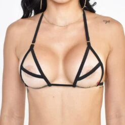 Sheer Nude Micro Bikini With Black Straps 6 Sheer Nude Micro Bikini With Black Straps -Hot Bikini Sexy Shop Nude Veil Sheer Bikini Top