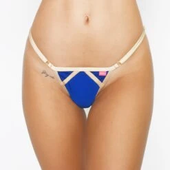 Ocean Blue Micro Bikini With Beige Straps 7 Ocean Blue Micro Bikini With Beige Straps -Hot Bikini Sexy Shop Ocean Dune Micro Bikini Side Adjustable V String Front