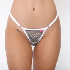 Pearl Paradise Bandeau Bikini 7 Pearl Paradise Bandeau Bikini -Hot Bikini Sexy Shop Pearl Paradise Bandeau Bikini Side Adjustable V String Front View Detail