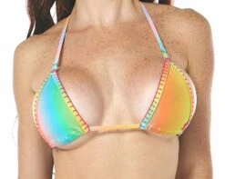 Rainbow Tie-dye Micro Bikini With Handcrafted Crochet Edges -Hot Bikini Sexy Shop Rainbow Micro Bikini by OH LOLA SWIMWEAR Top detail
