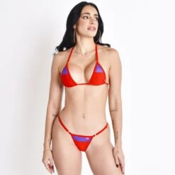 Mirage Red Micro Bikini With Sheer Purple Mesh Panels