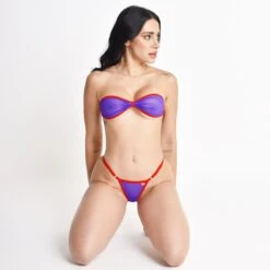 Sunset Veil Sheer Bandeau Bikini With Purple Mesh And Red Straps 8 Sunset Veil Sheer Bandeau Bikini With Purple Mesh And Red Straps -Hot Bikini Sexy Shop Sunset Mirage Sheer Bandeau Bikini Side Adjustable V String Front View scaled 1