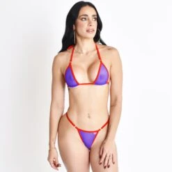 Sunset Veil Purple Sheer Micro Bikini With Red Straps -Hot Bikini Sexy Shop Sunset Veil Sheer Bikini
