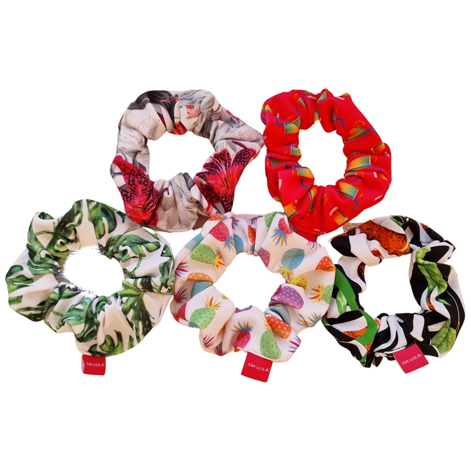 Tropical Hair Scrunchies – 5 Pieces Set 1 Tropical Hair Scrunchies – 5 Pieces Set
