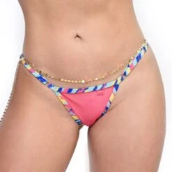 Vibrant Bloom Sheer Bikini – Pink 6 Vibrant Bloom Sheer Bikini – Pink -Hot Bikini Sexy Shop Vibrant Bloom Sheer Micro Bikini Pink Side Adjustable V String FRONT by Oh Lola Swimwear