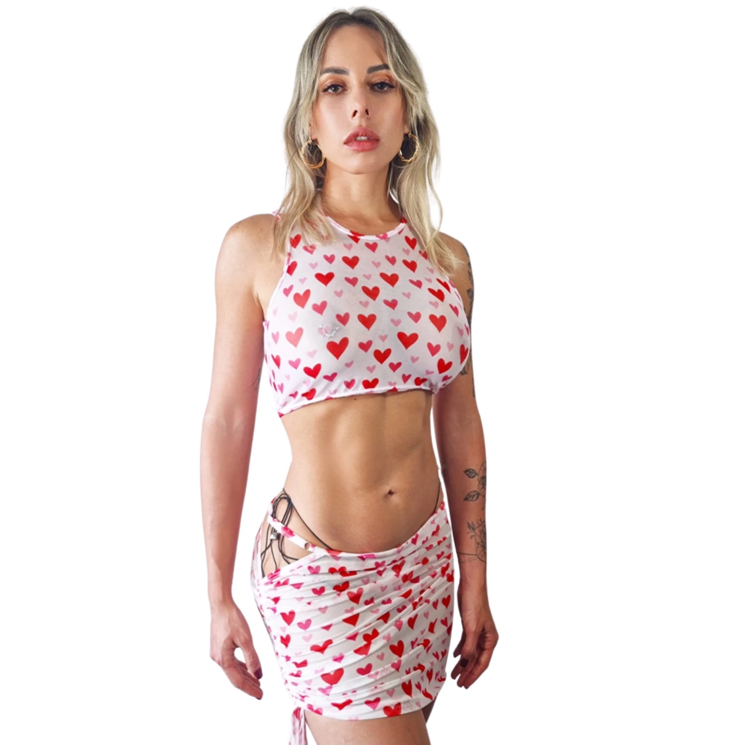 Love Hearts Sheer Dress (White) 1 Love Hearts Sheer Dress (White)